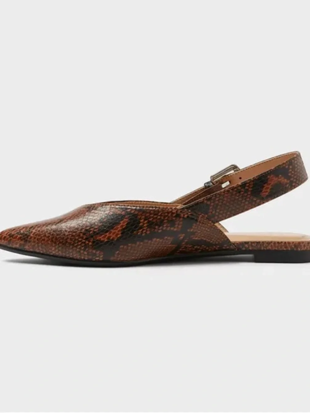 NWT Women’s Pointed Slingback Flat in Brown Snake Print with Memory Foam Insole - Picture 3 of 4